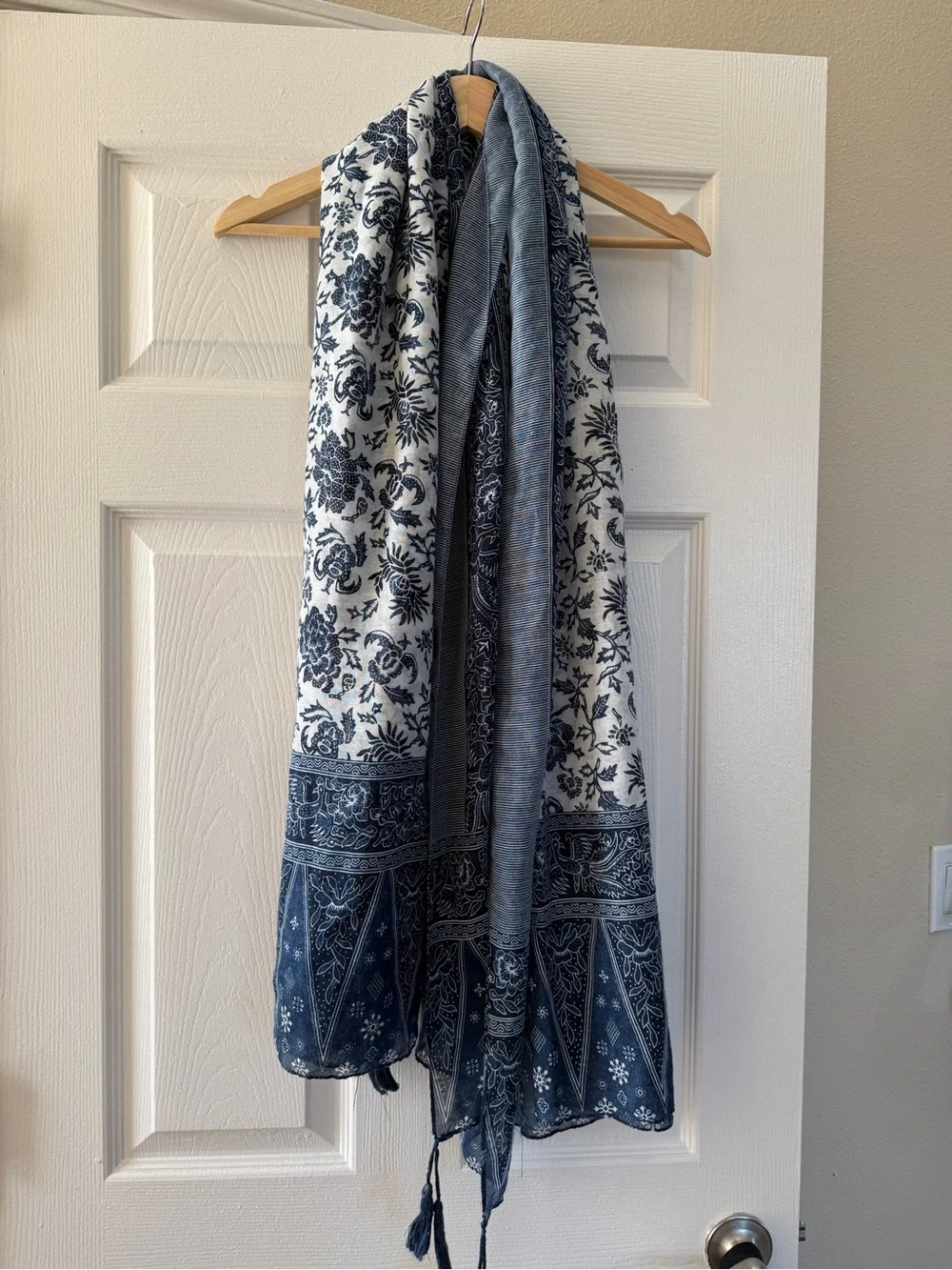 Blue and White Floral Scarf Throw -